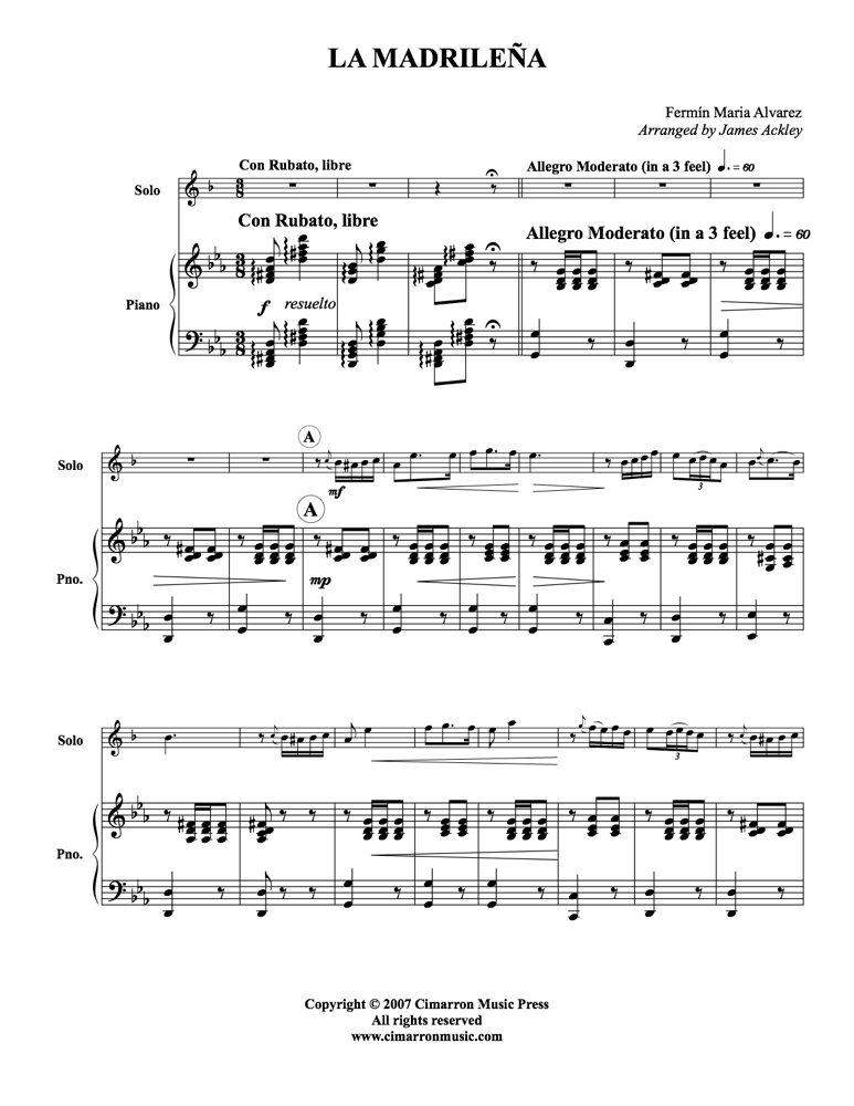 Alvarez, F M - La Madrilena - Trumpet and Piano - Brass Music Online