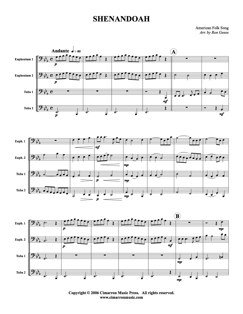 American Folk Song - Shenandoah - Tuba Quartet - Brass Music Online
