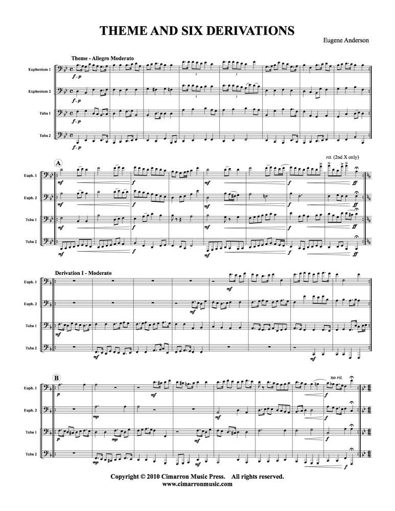 Anderson - Theme and Six (6) Derivations - Tuba Quartet (EETT) - Brass Music Online