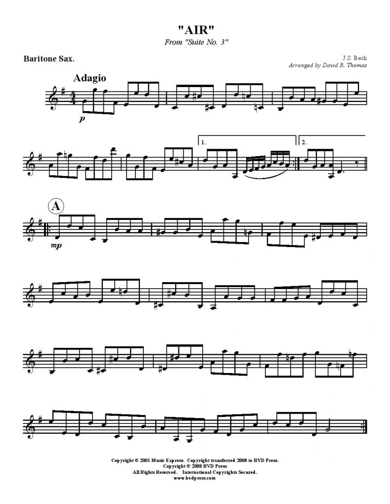 Bach - Air on the G String - Saxophone Quartet - Brass Music Online