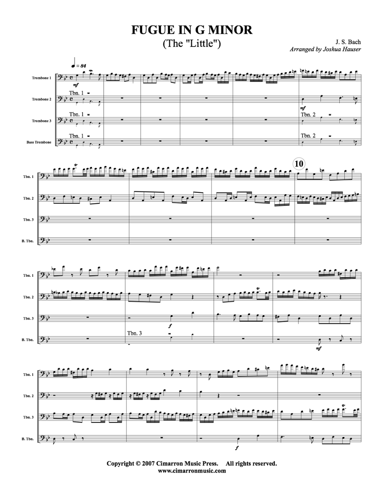 Bach, J S - Fugue in G Minor (Little) - Trombone Quartet - Brass Music Online