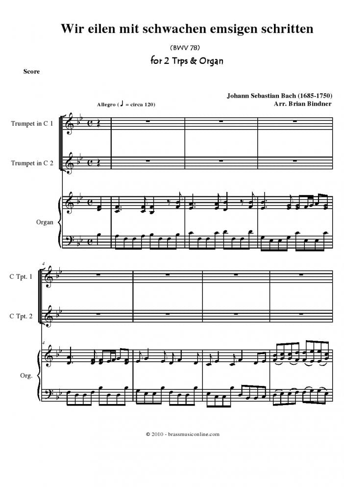 Bach - Wir Eilen mit Schwachen Emsigen Schritten - 2 Trps and Organ - Brass Music Online