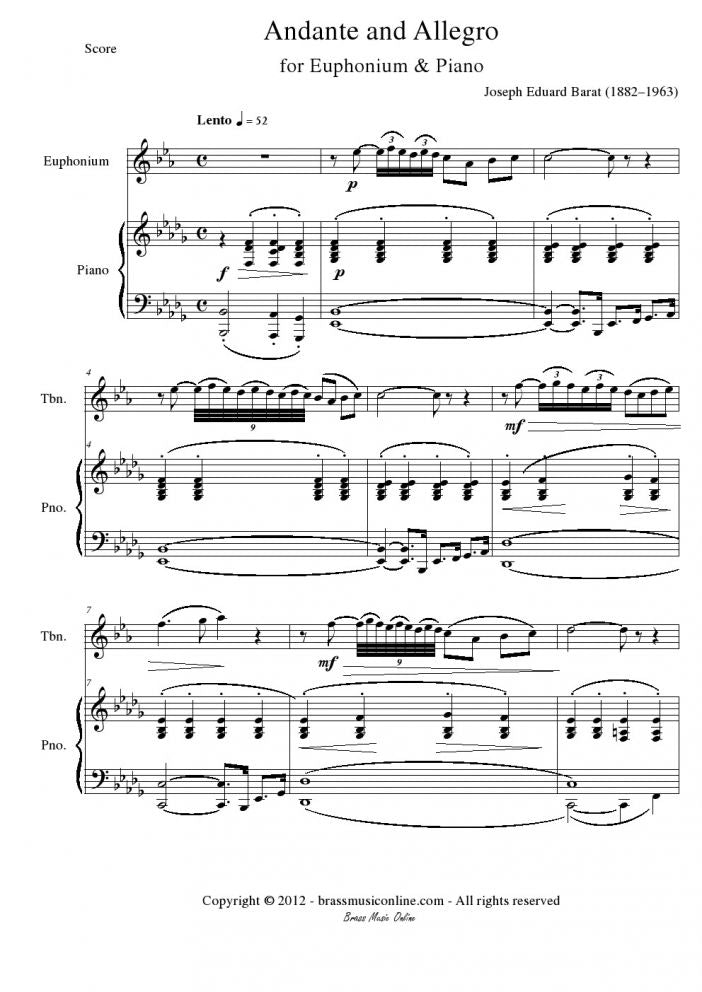 Barat - Andante and Allegro for Euphonium and Piano - Brass Music Online