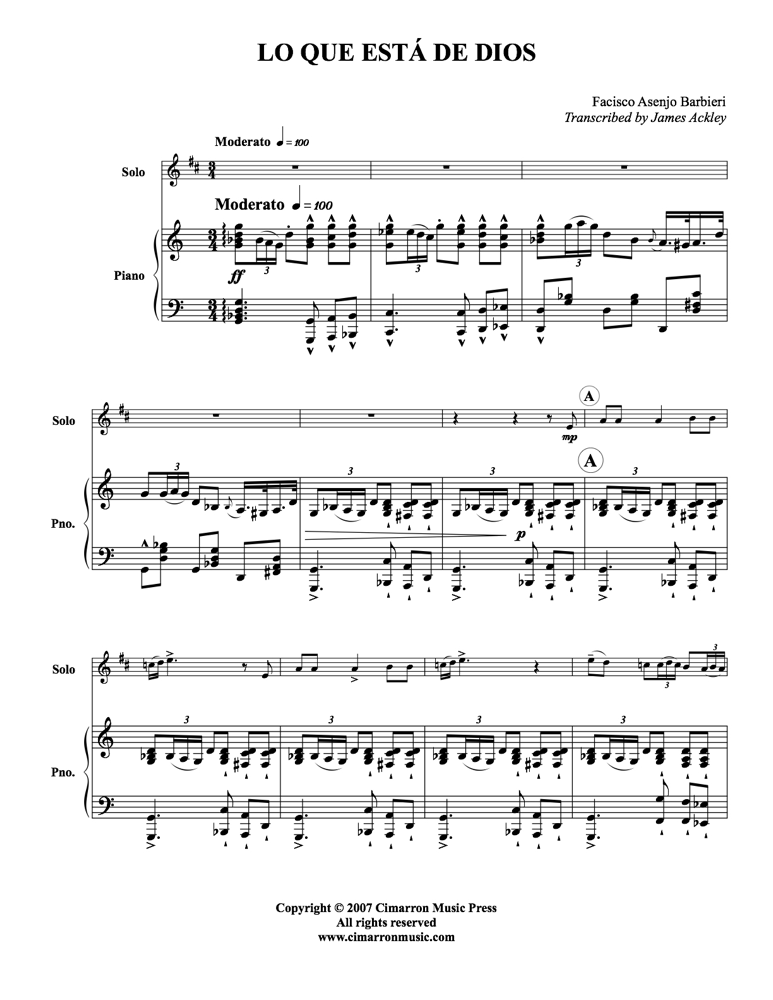 Barbieri - Lo Que Esta de Dios - Trumpet and Piano - Brass Music Online