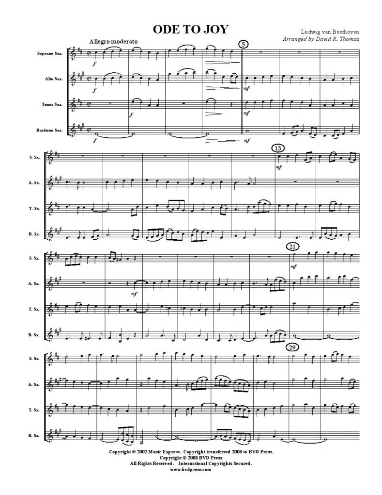 Beethoven - Ode to Joy - Saxophone Quartet - Brass Music Online
