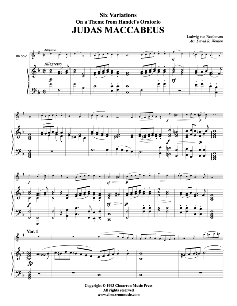 Beethoven - Six Variations on "Judas Macabeus" - Euphonium and Piano - Brass Music Online