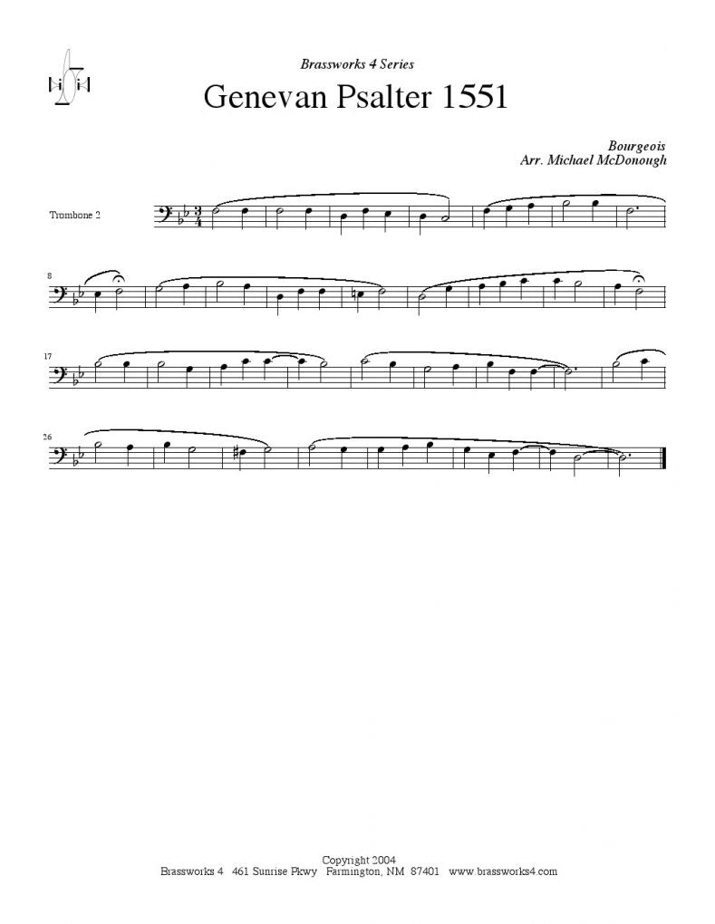 Bourgeois - Genevan Psalter 1551 - Trombone Quartet - Brass Music Online