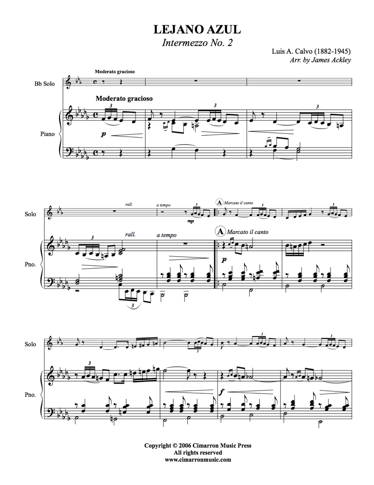 Calvo - Lejano Azul - Trumpet and Piano - Brass Music Online