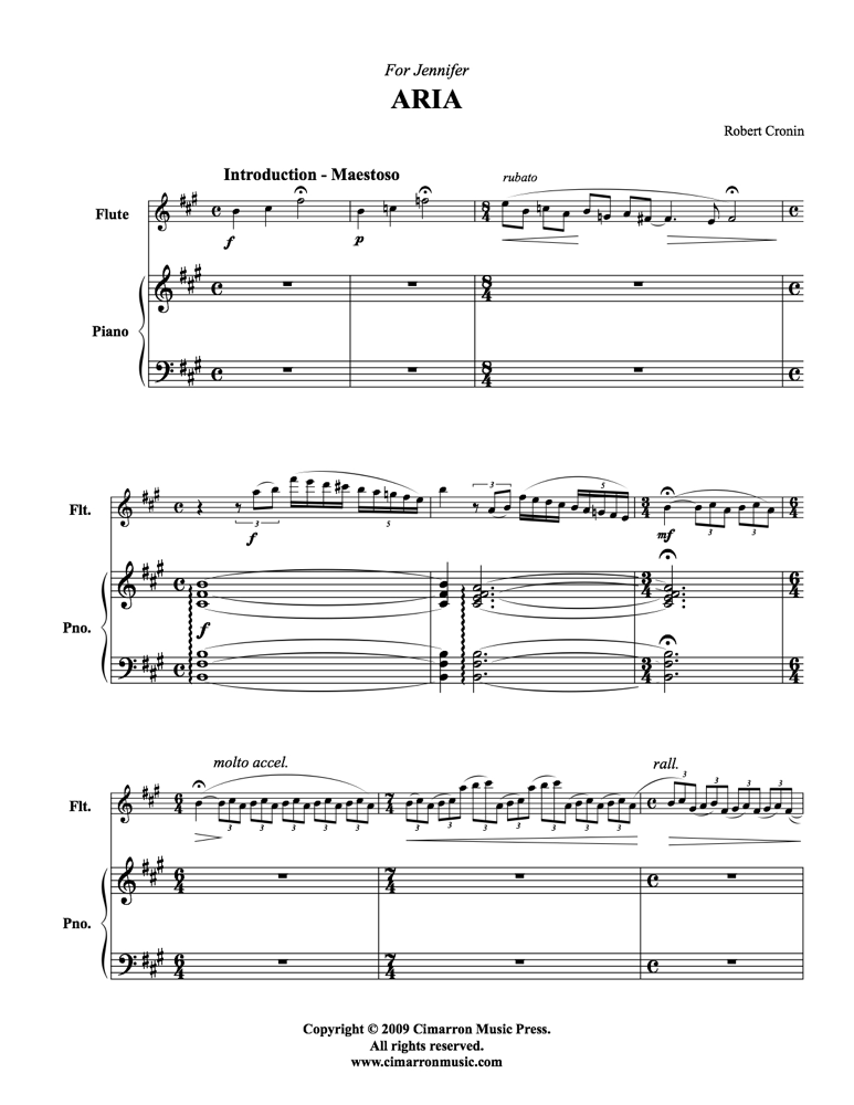 Cronin, Robert - Aria - Flute and Piano - Brass Music Online