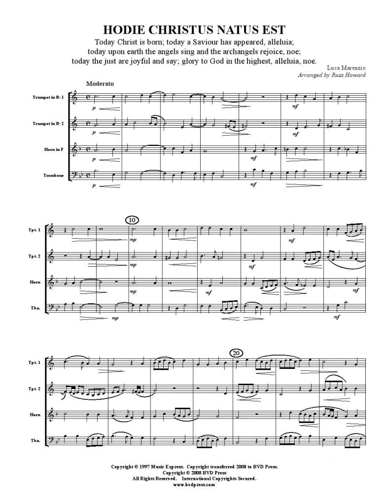 Marenzio - Hodie Christus Natus Est - Brass Quartet