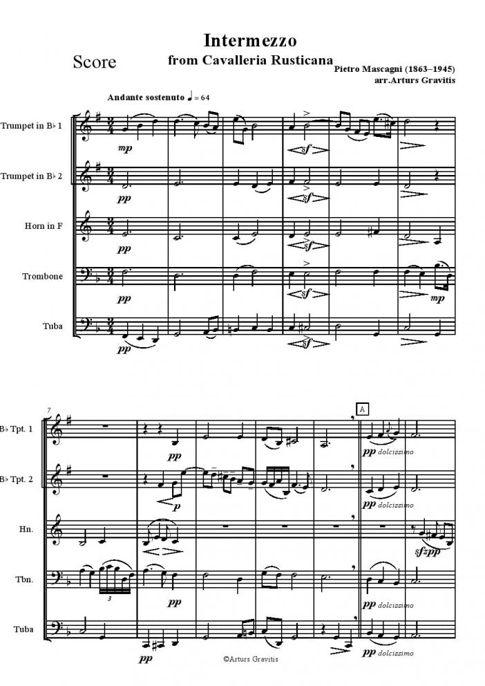 Mascagni - Intermezzo - Brass Quintet