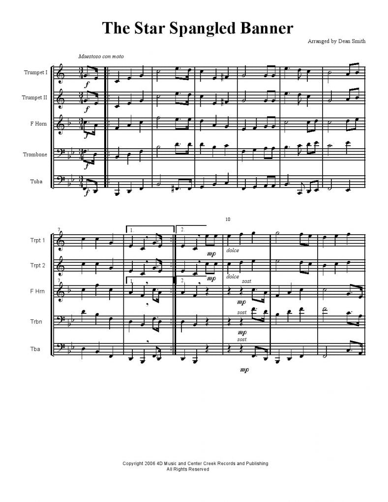 The Star Spangled Banner - Brass Quintet