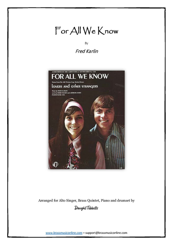 For All We Know - Alto - Brass Quintet - Piano and Drum set
