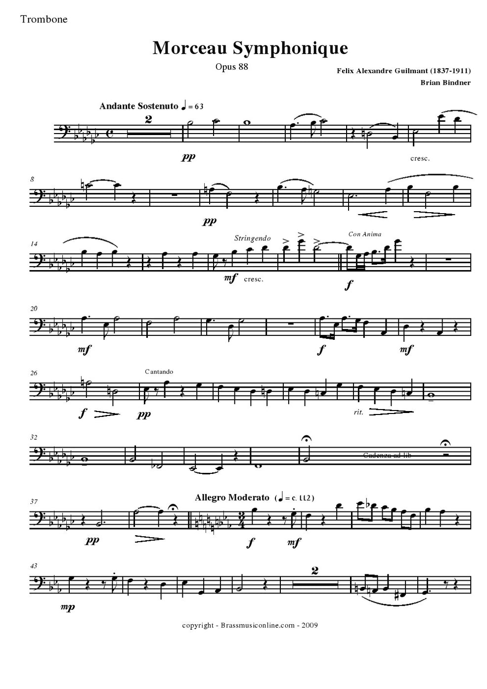 Morceau Symphonique for Trombone and Brass Quintet Brass Music Online