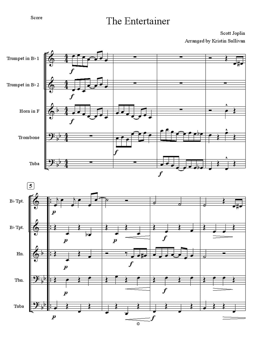 Joplin - The Entertainer - Brass Quintet– Brass Music Online