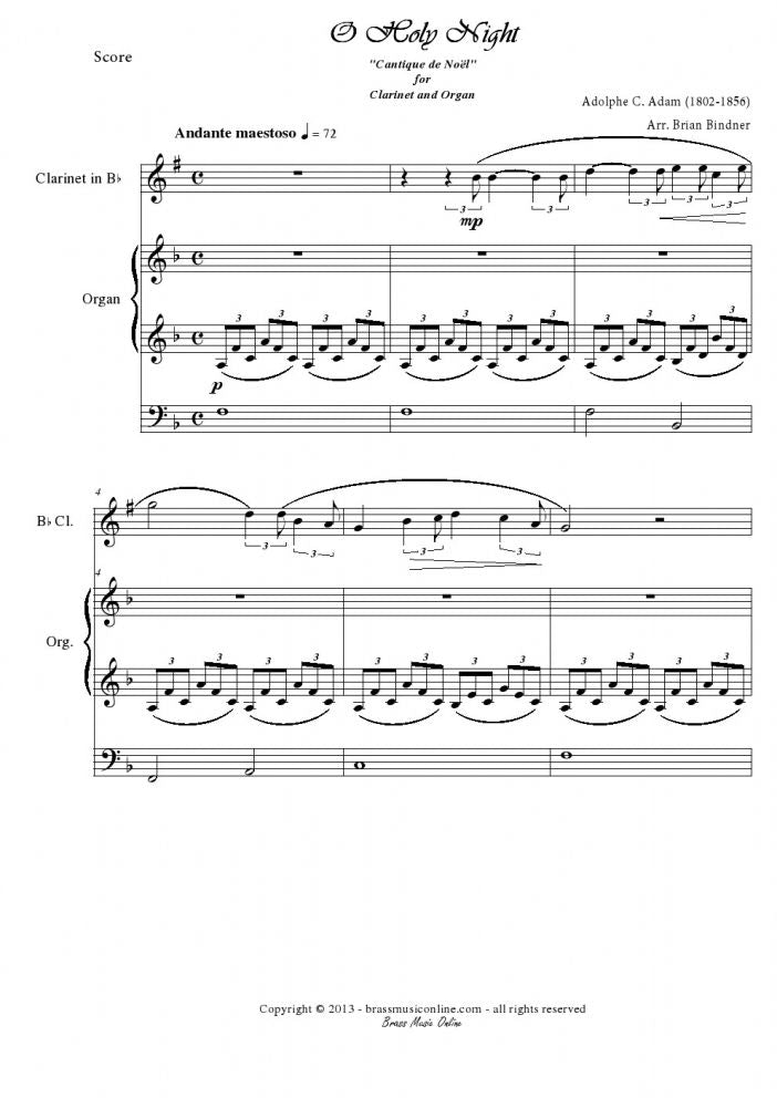 Adams - O Holy Night - Clarinet and Organ - Brass Music Online