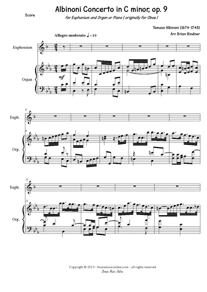 Albinoni - Concerto in C minor, Opus 9 - Euphonium and Organ or Piano - Brass Music Online