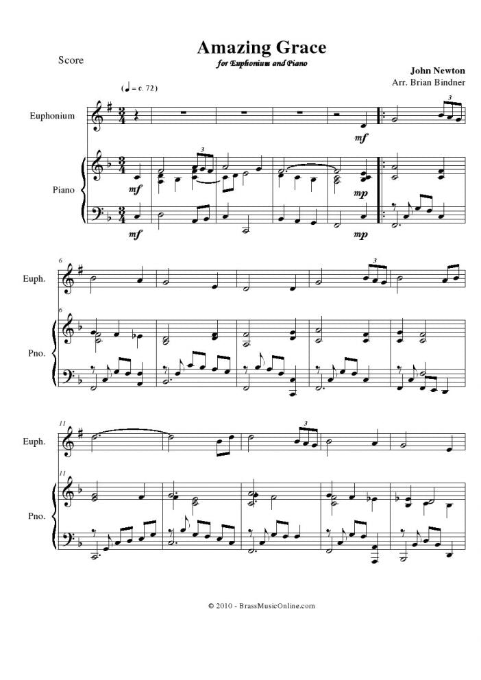 Amazing Grace - Euphonium and Piano - Brass Music Online