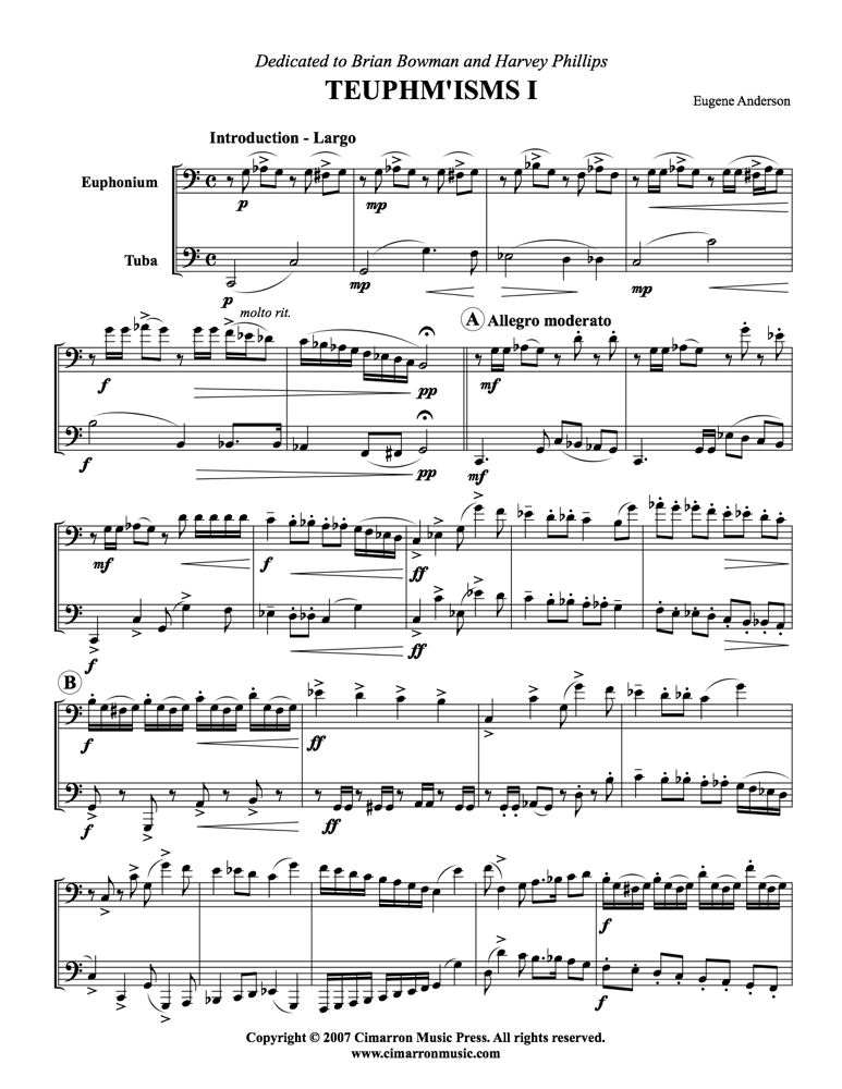 Anderson - Teuphm'isms I - Euphonium/Tuba Duet - Brass Music Online