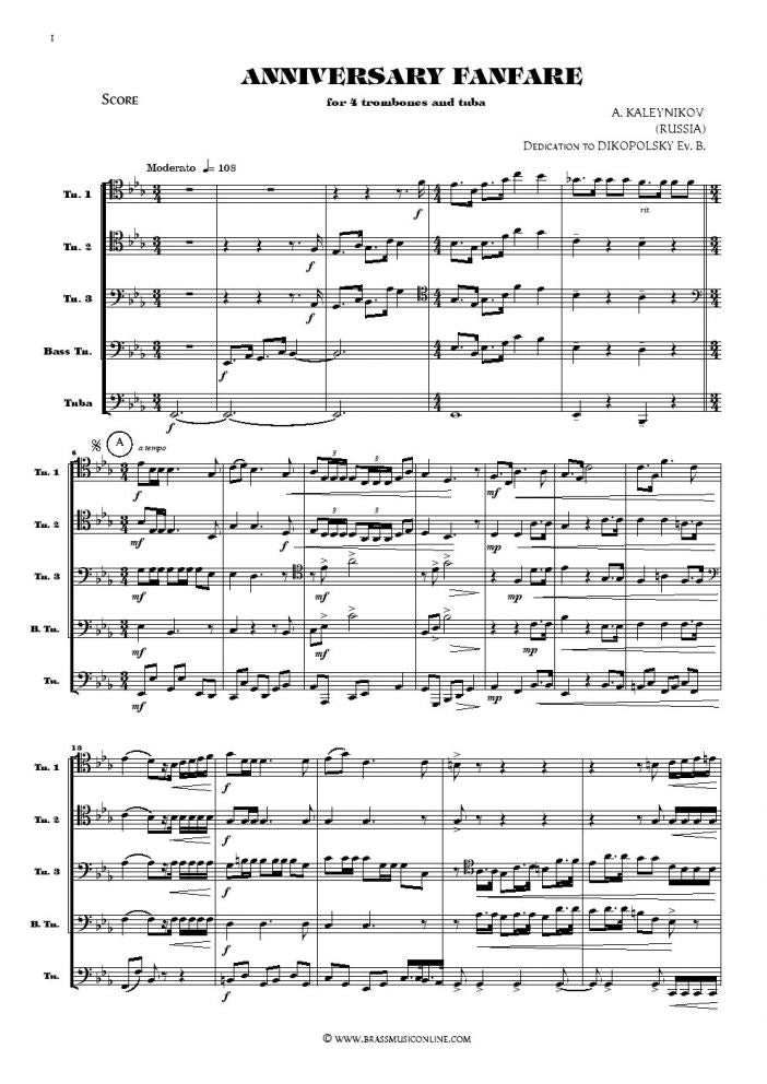 Anniversary Fanfare - 4 Trombones and Tuba - Brass Music Online