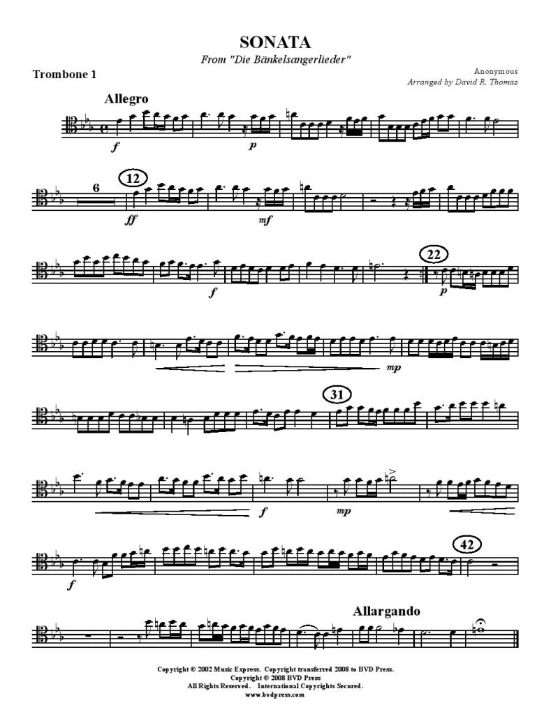 Anonymous - Sonata from "Die bankelsangerlieder" - Trombone Quartet - Brass Music Online