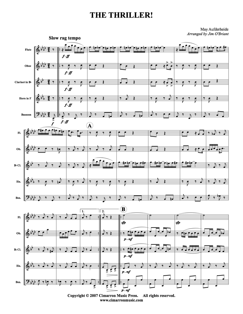 Aufderheide, M - Thriller, The (Rag) - Woodwind Quintet - Brass Music Online