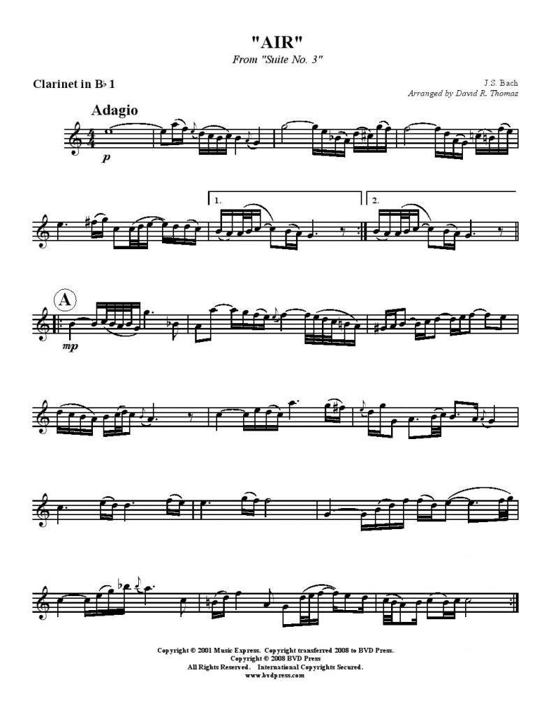 Bach - Air - Clarinet Quartet - Brass Music Online