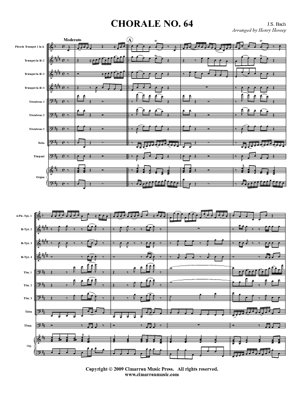 Bach - CHORALE NO. 64 - 4 TRUMPETS, 3 TROMBONES, TUBA, TIMPANI AND ORGAN - Brass Music Online