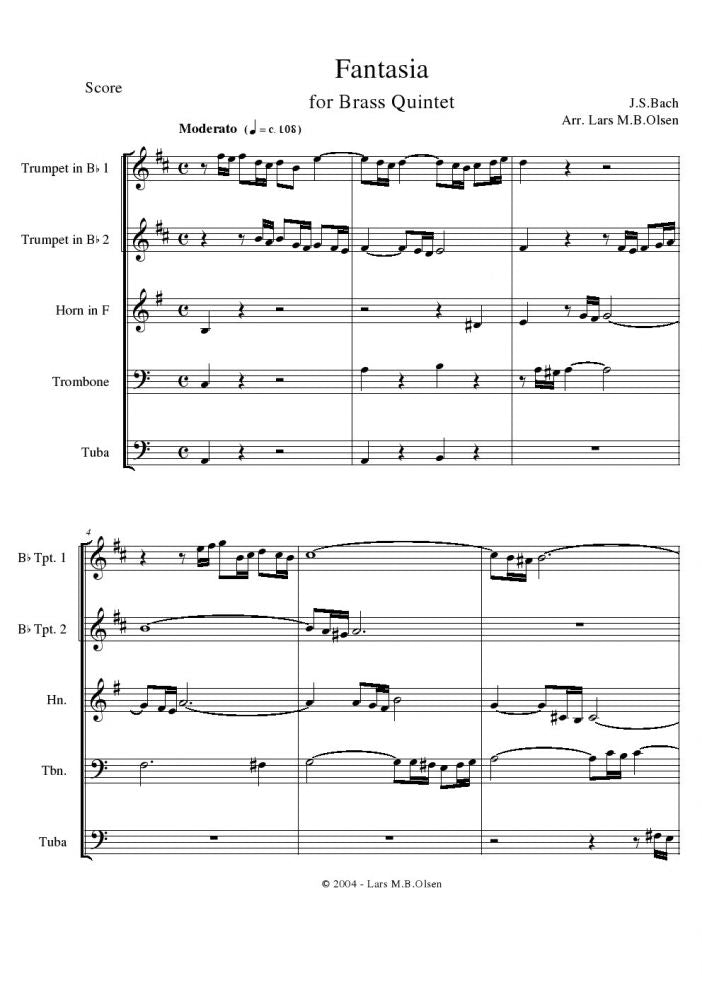 Bach - Fantasia for Brass Quintet - Brass Music Online