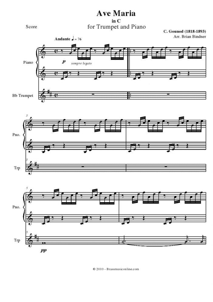 Bach-Gounod - Ave Maria for Trumpet and Piano - Brass Music Online