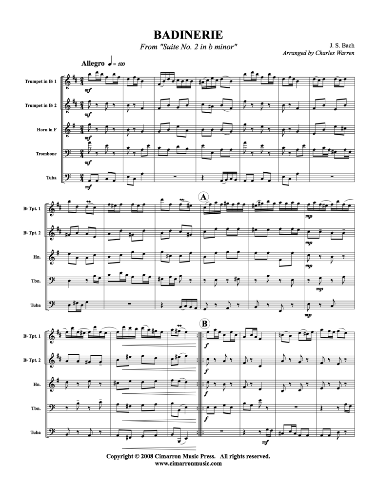 Bach, J S - Badinerie from Suite #2 in B min. - Brass Quintet - Brass Music Online