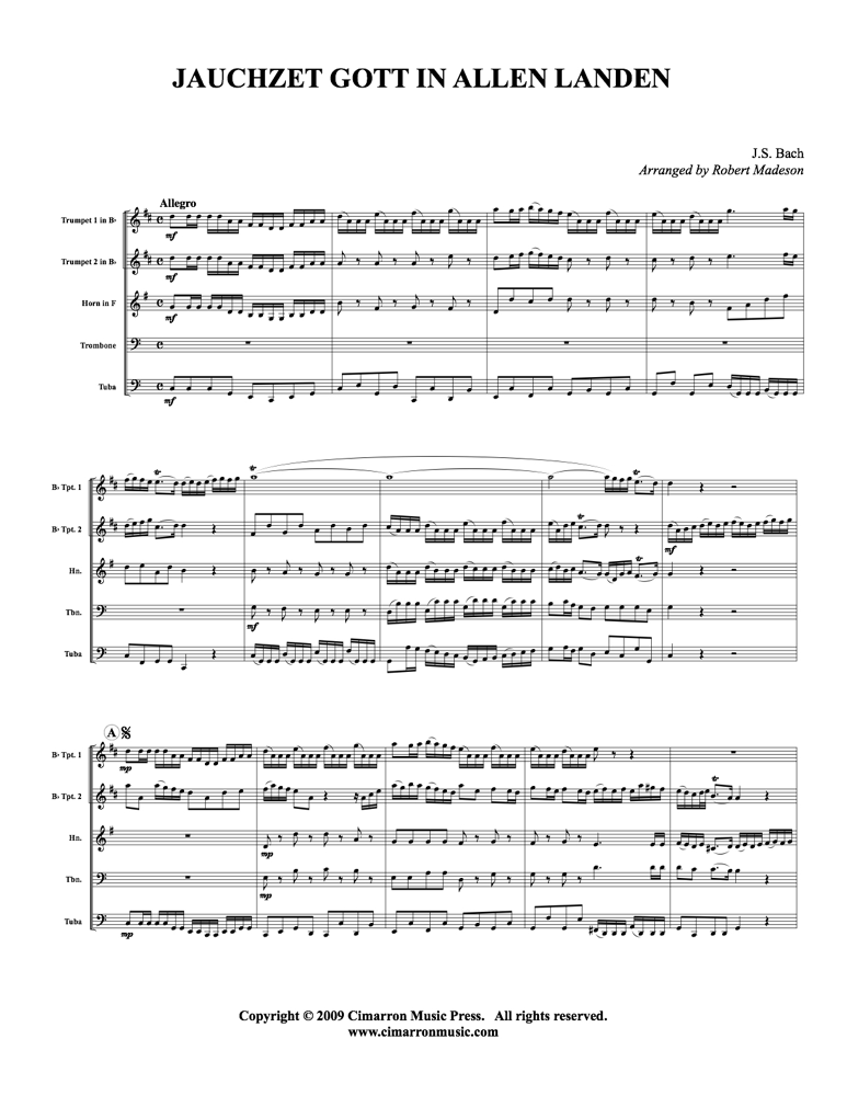 Bach, J S - Jauchzet Gott In Allen Landen - Brass Quintet - Brass Music Online