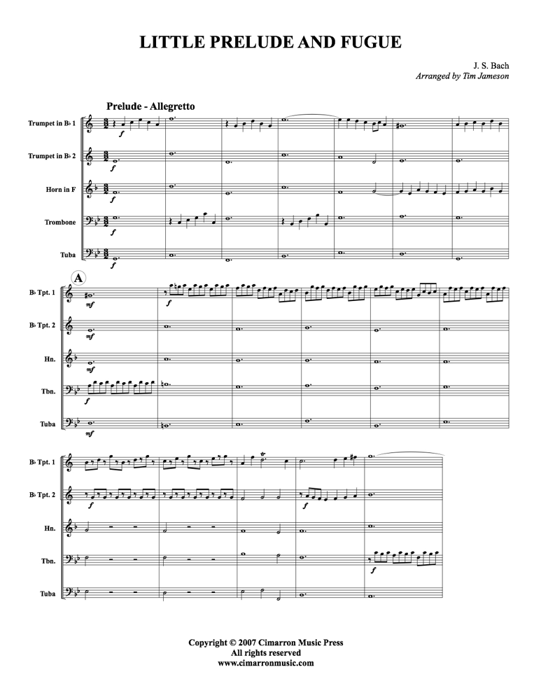 Bach, J S - Little Prelude and Fugue in G - Brass Quintet - Brass Music Online