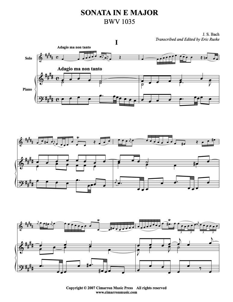 Bach, J S - Sonata in E Major, BMV 1035 - Horn Solo - Brass Music Online