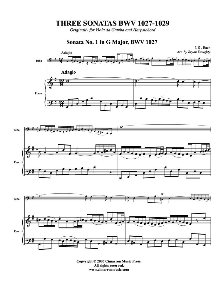 Bach, J S - Three Sonatas BWV 1027, 1028, and 1029 - Tuba and Piano - Brass Music Online