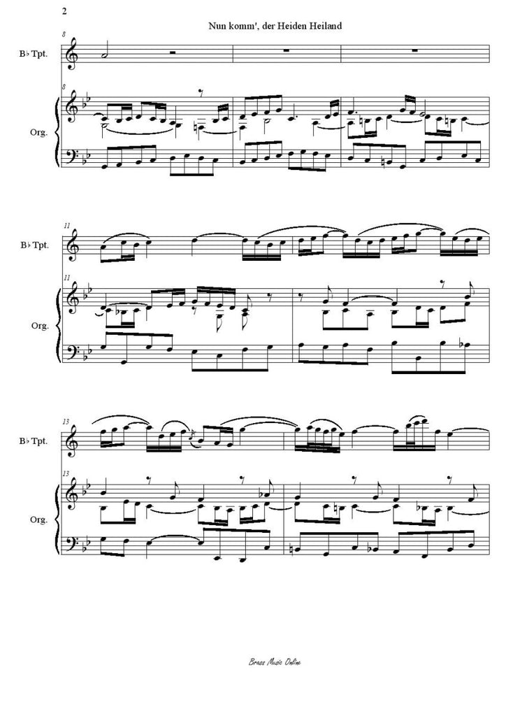 Bach - Nun Komm´der Heiden Heiland BWV 659 - Trumpet and Organ - Brass Music Online