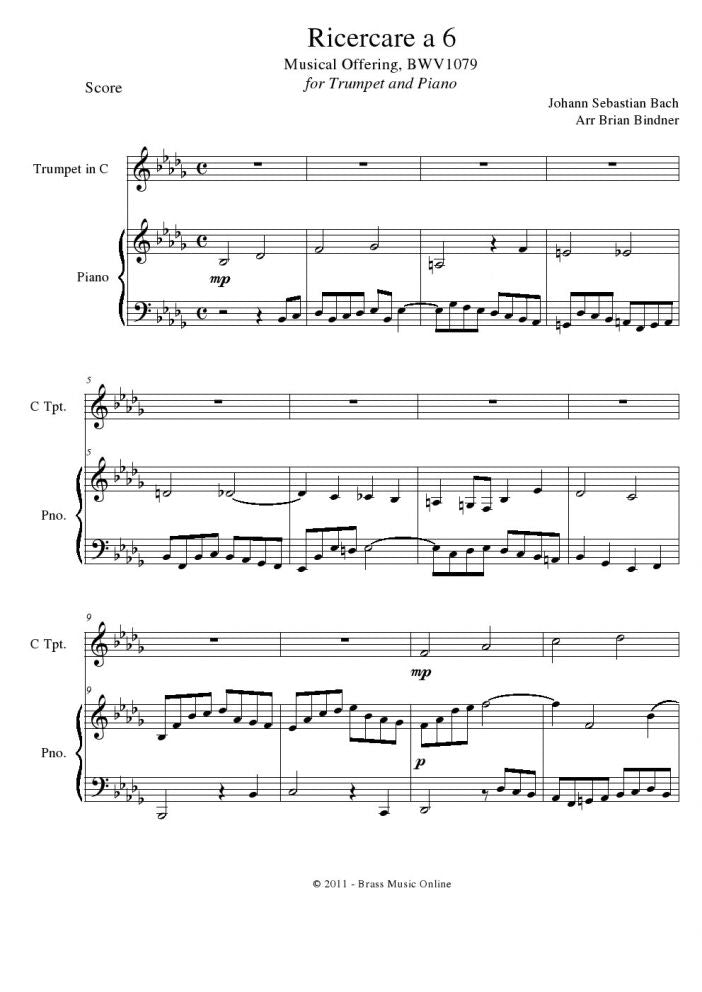 for　Piano–　Ricercare　and　Bach　Trumpet　Online　Brass　Music