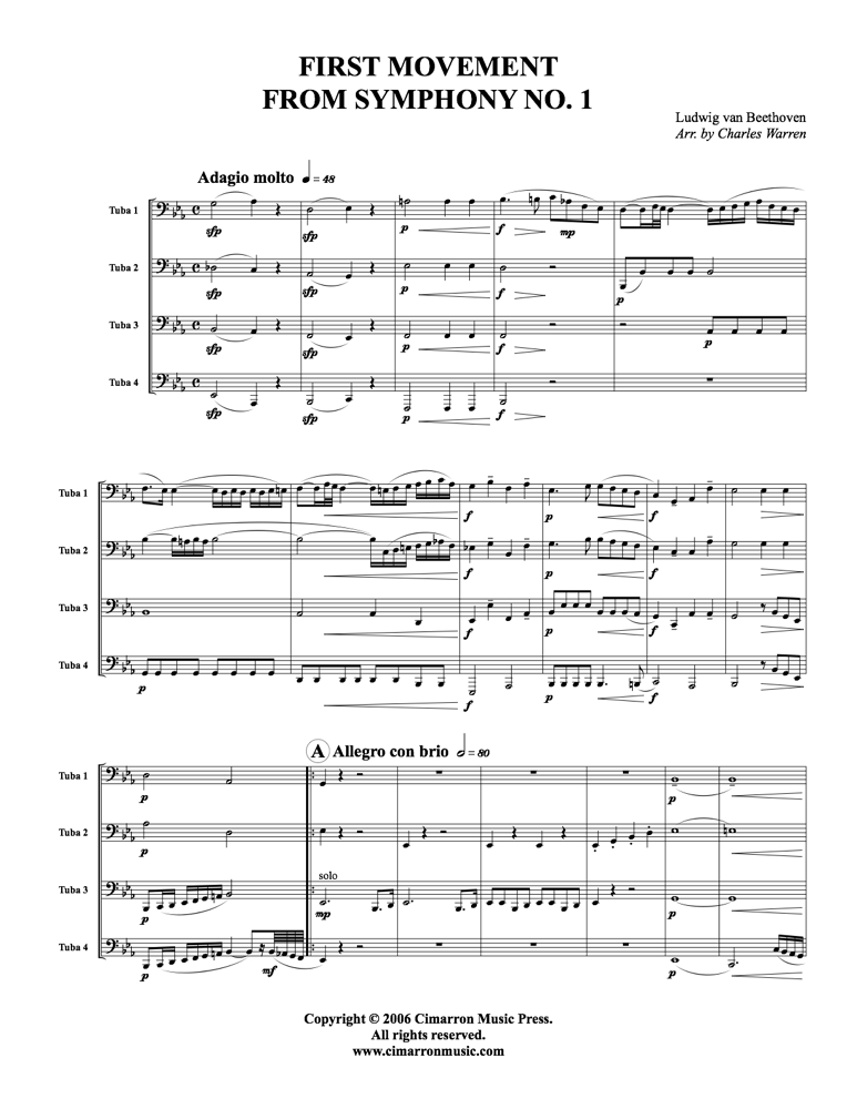 Beethoven, L V - Symphony 1, Op. 21 (First Mvt.) - Tuba Ensemble - Brass Music Online