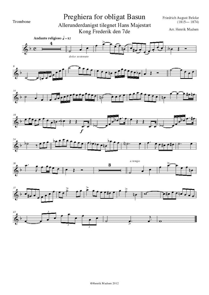 Belcke - Preghiera for Trombone and Brass Ensemble - Brass Music Online