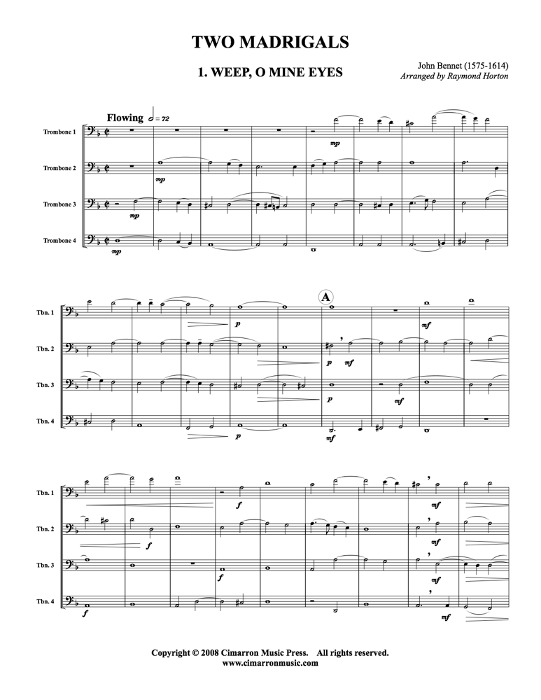 Bennet, J - Two Madrigals - Trombone Quartet - Brass Music Online
