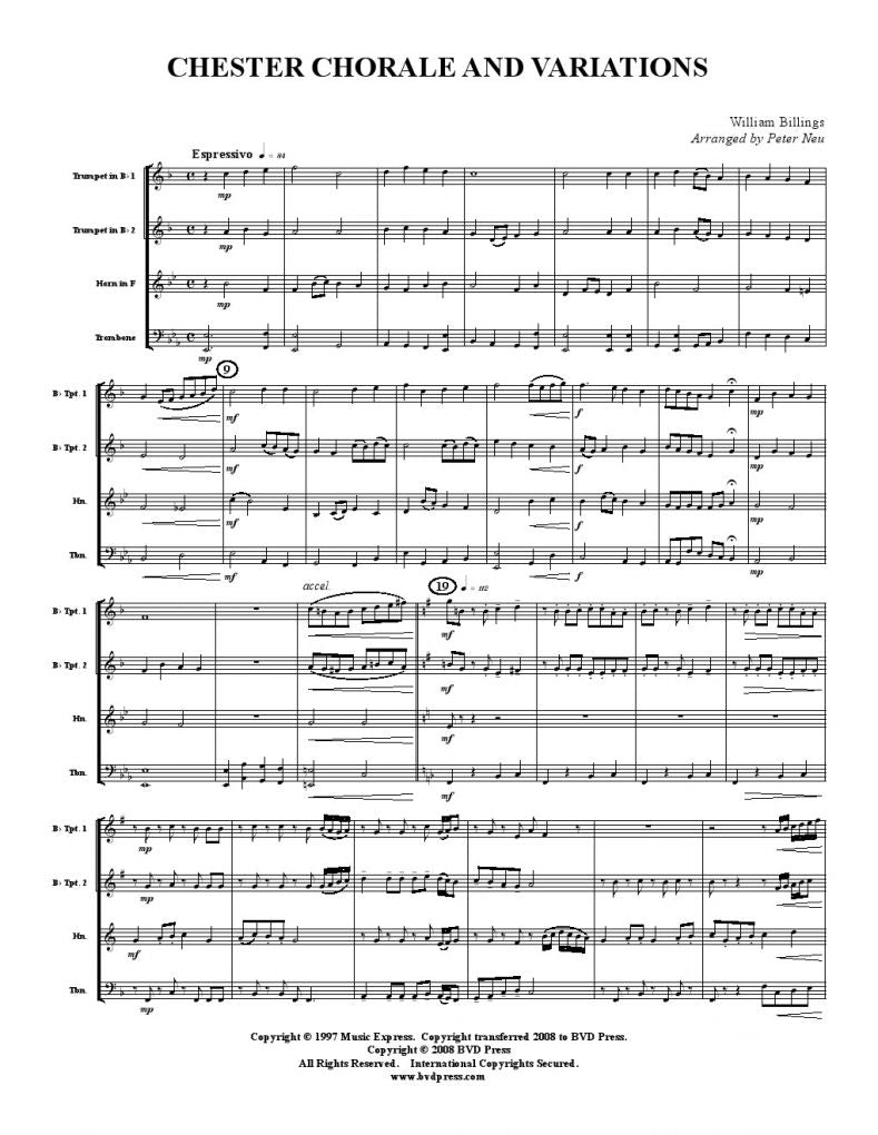 Billings - Chester Chorale and Variations - Brass Quartet - Brass Music Online