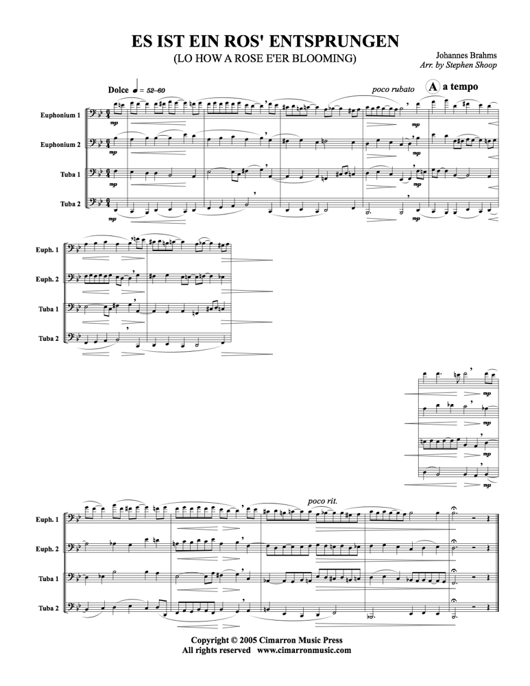 Brahms - Es ist ein Ros' enstprungen - Tuba Quartet (EETT) - Brass Music Online