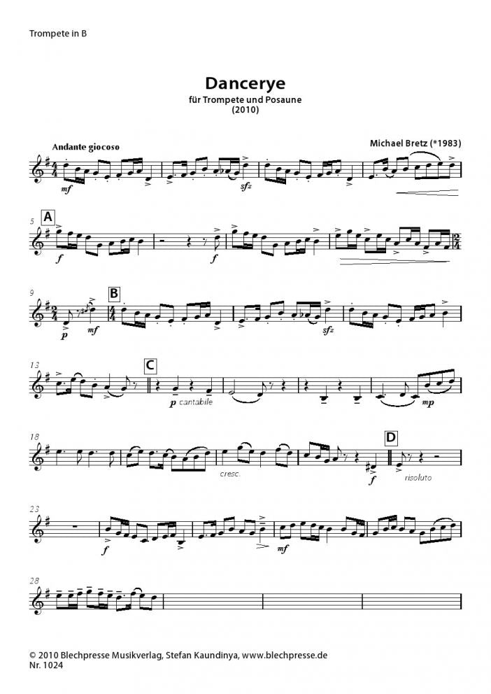 Bretz - Dancerye for Trumpet and Trombone - Brass Music Online