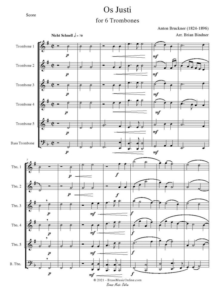 Bruckner - Os Justi - for six Trombones - Brass Music Online