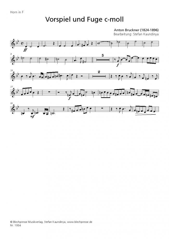 Bruckner - Prelude and Fugue c-minor - Brass Quintet - Brass Music Online