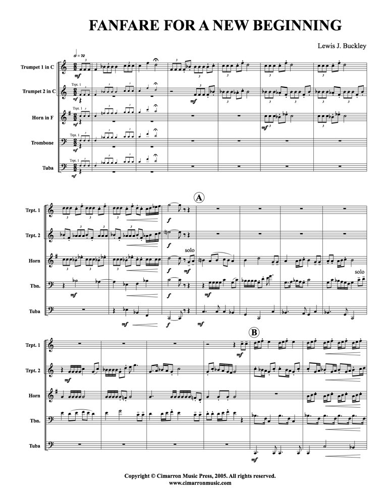 Buckley, Lewis J. - Fanfare for a New Beginning - Brass Quintet - Brass Music Online