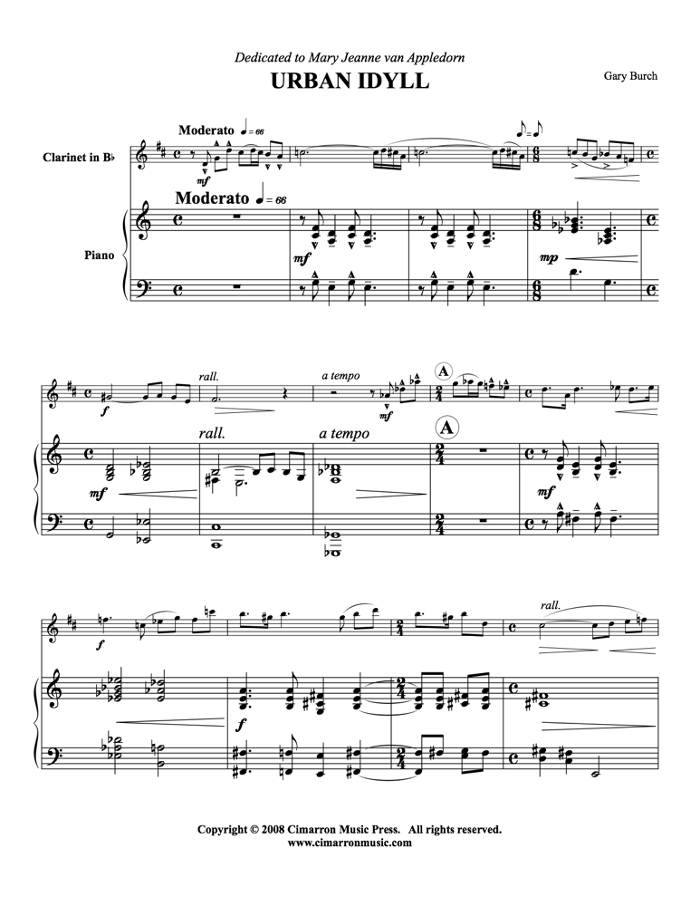 Burch - Urban Idyll - Clarinet and Piano - Brass Music Online