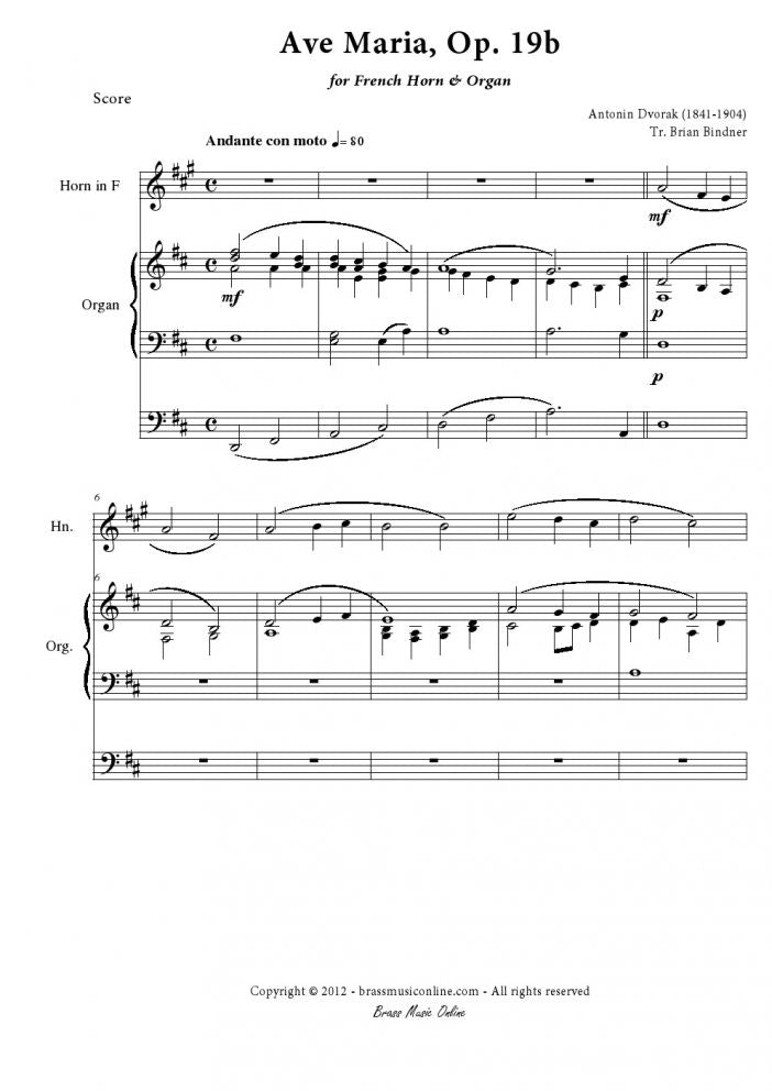 Dvorak - Ave Maria - French Horn and Organ - Brass Music Online