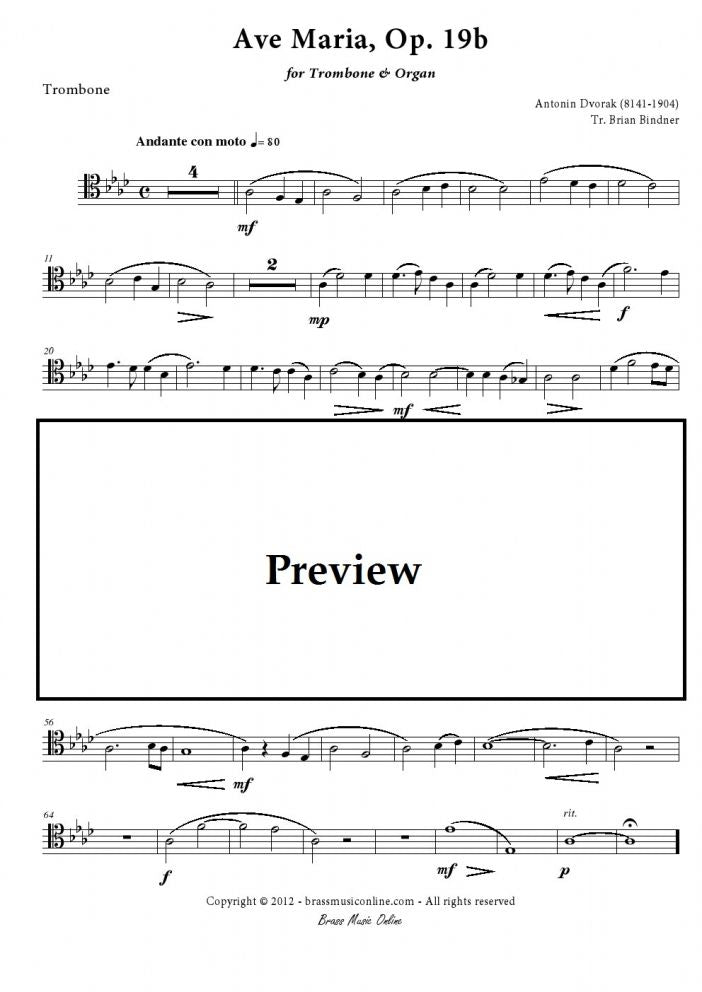 Dvorak - Ave Maria - Trombone and Organ - Brass Music Online