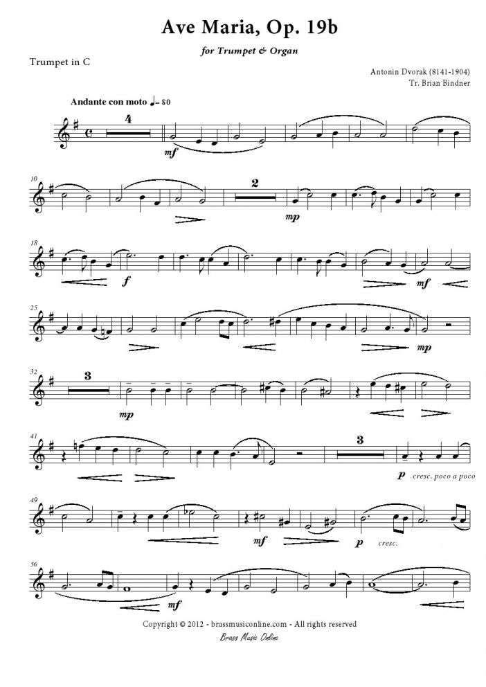 Dvorak - Ave Maria - Trumpet and Organ - Brass Music Online